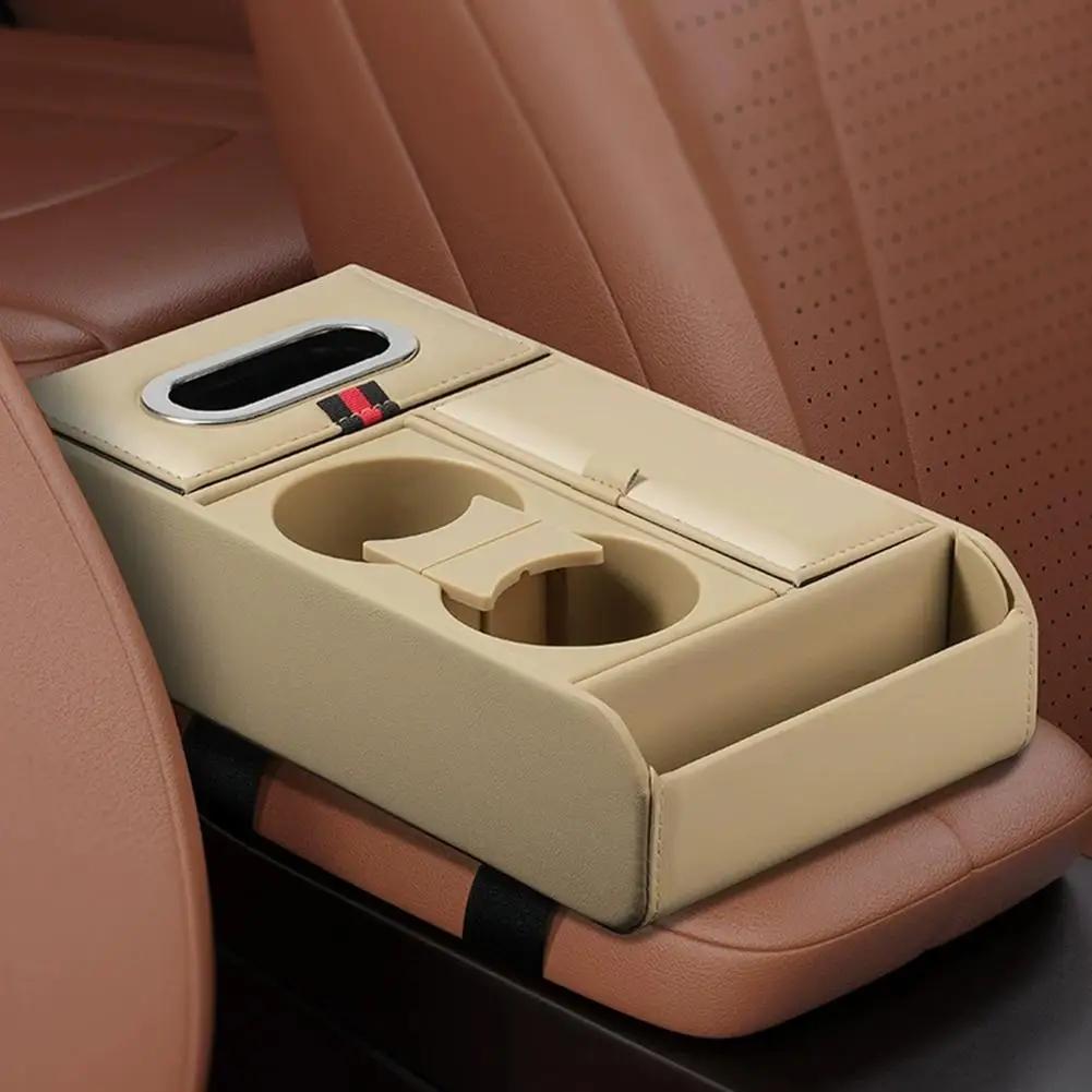 Car Armrest Box Heightening Pad Multifunctional Storage Organizer Vehicle Storage Water Case Holder Box Luxury Cup Tissue J4R3