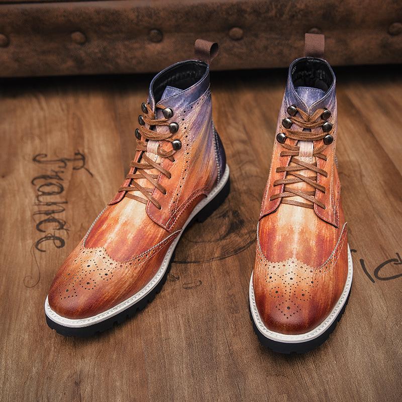 Mode Personalisierte Mode Business Herren Stiefel Dicke Sohle Rutschfest Langlebig Europäische High Top Lederschuhe Größe 38-48 Herrenstiefel