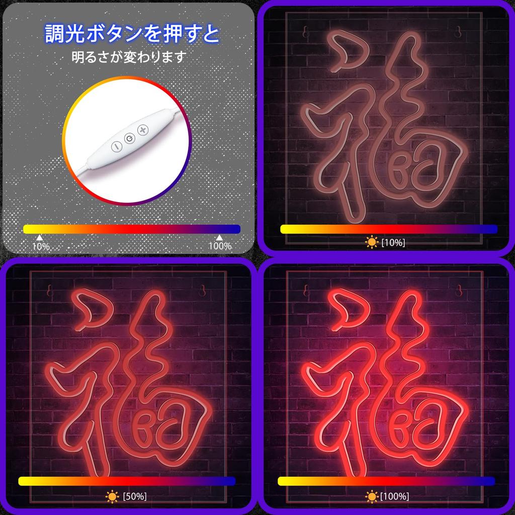 IMEGINA [Fuku] Neon Sign, LED Interior Light, USB Powered, Wall Hanging Decor, Acrylic Panel, Perfect for Rooms, Living Rooms, Restaurants, Bars,