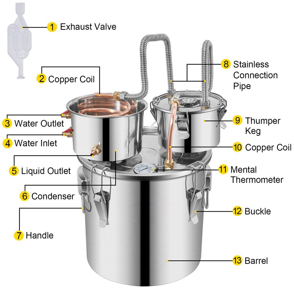 30L Alcohol Brewing Distiller DIY Moonshine Apparatus Stainless Steel Still Whisky Beer Brandy Home Appliance