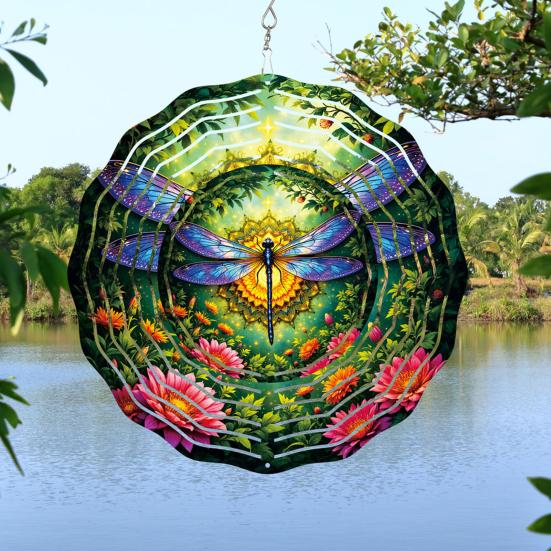 Dragonfly Wind Spinner Bird Kinetic Spinner Hanging Animated Wind Spinner with 3D Animation Effect for Outdoor Yard Garden Decoration