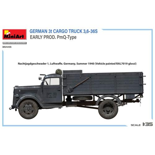 Miniart 1/35 Scale German 3-Ton Cargo Truck 3,6-36S Early Model PmQ Type Plastic Model MA35445