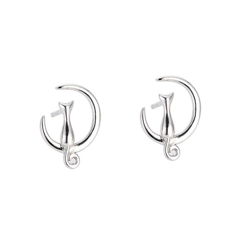 VENTFILLE Silver Gold Color Moon Cute Cat Earrings for Women's Pearl Moonstone Opal Jewelry Gift 925 Stamp Dropship Wholesale