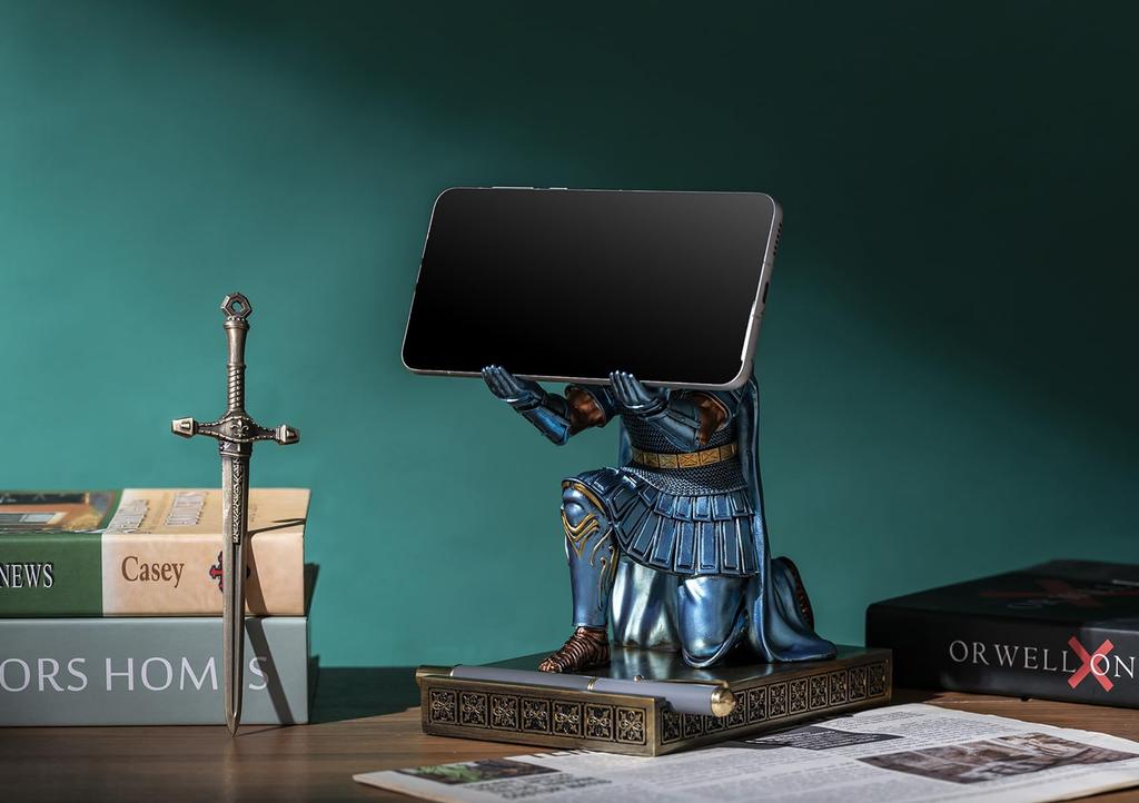 HDMbigmi Centurion Cloak Warrior Knight Pen Holder, Cell Phone Stand, Desk Organizer Accessories, Gift for Office or Home (Blue)