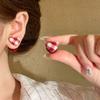 New Autumn and Winter Red and White Color Checkered Heart-shaped Earrings, Women's Sweet Temperament Daily Accessories Gifts