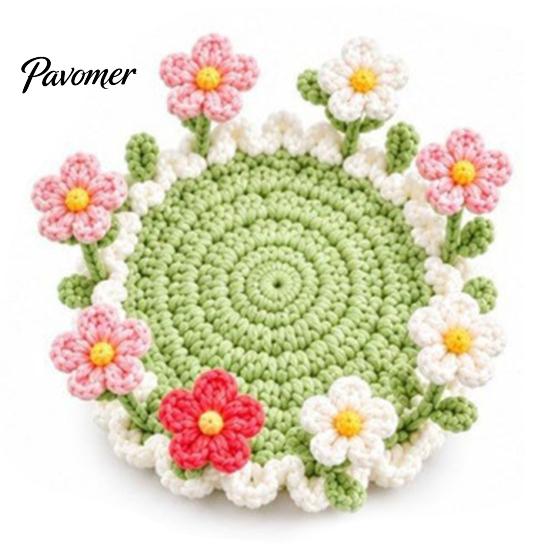 Decorative Tea Cup Pad Blooming Crochet Coaster, Handmade 3D Flower Mat for Coffee Mug Rug Tea, Cotton Yarn Drink Floral Table Decor Desk Protector
