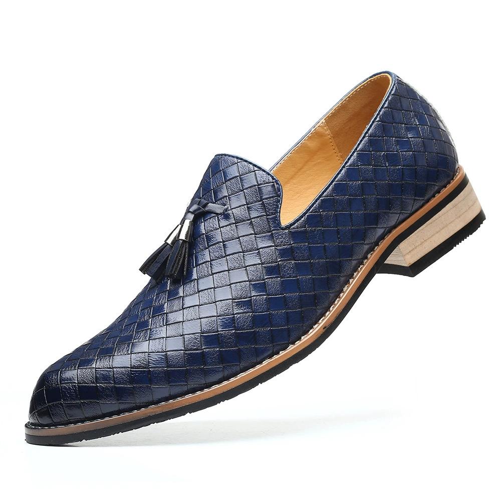 Britischer Stil Herren Plateau-Loafer mit geflochtenem Kunstleder-Muster Mode Quaste Business Casual Formelle Arbeitsschuhe