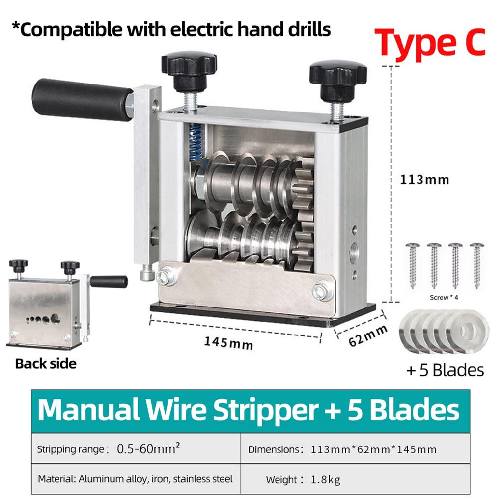 Double Drive Wire Stripping Machine 0.5-70mm² Cable Peeler Hand Cranked Wire Stripper Wire Peeling Tool for Copper Aluminum Wire