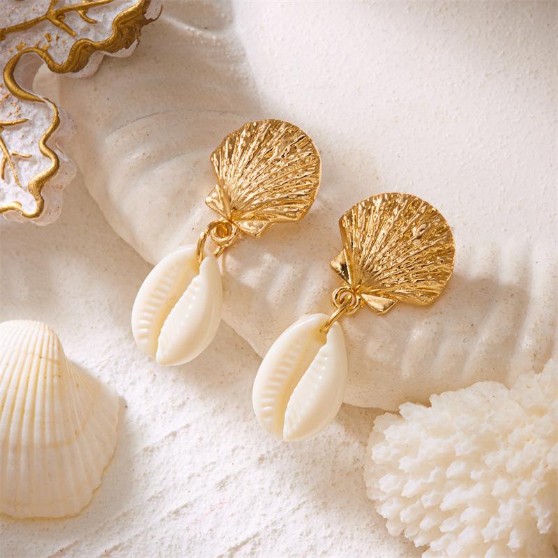 2Pcs Non-Tarnish Ocean Style Conch Earrings Simulated Pearl Geometry Shape for Women Anniversary Jewelry Gifts
