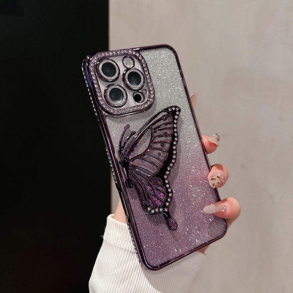 Quicksand Butterfly Rhinestone Glitter Phone Case for iPhone 17/16/14/13 Pro Max