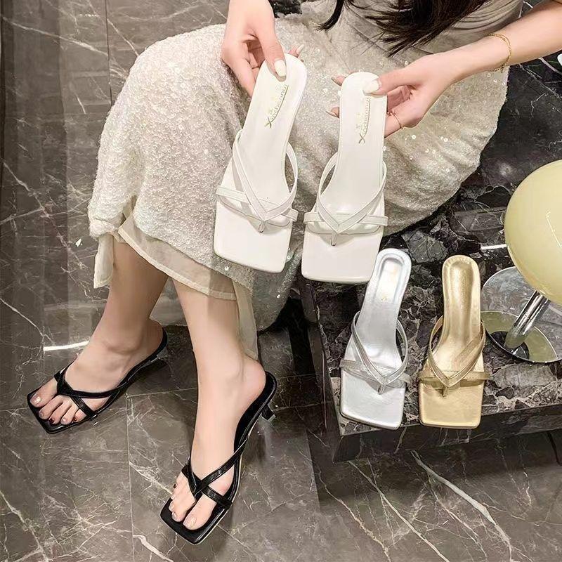 Fashion sandals women's 2025 summer new silver temperament thin heel sandals gentle outer slippers evening high heels