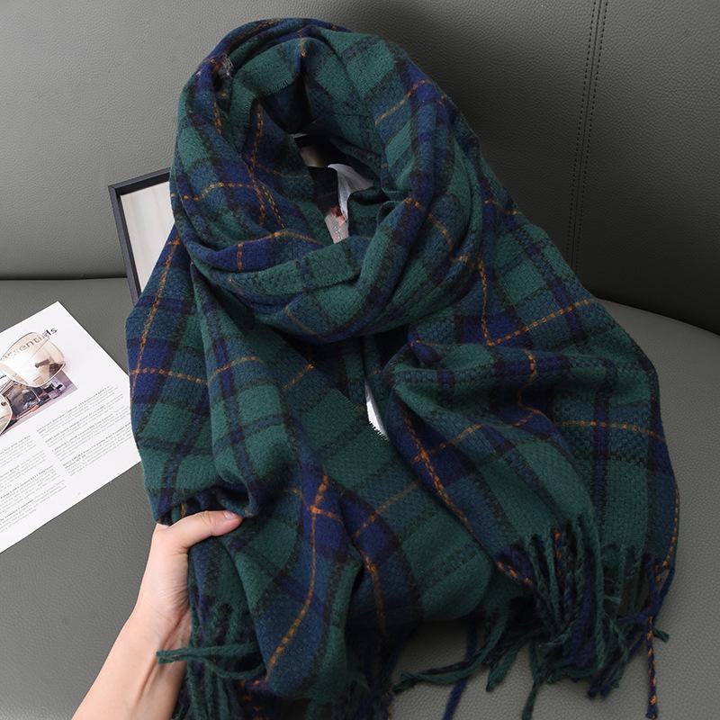 2026 New Woven Field Grid Scarf Imitation Cashmere Fringed Shawl Autumn and Winter Advanced Sense Thickened Scarf