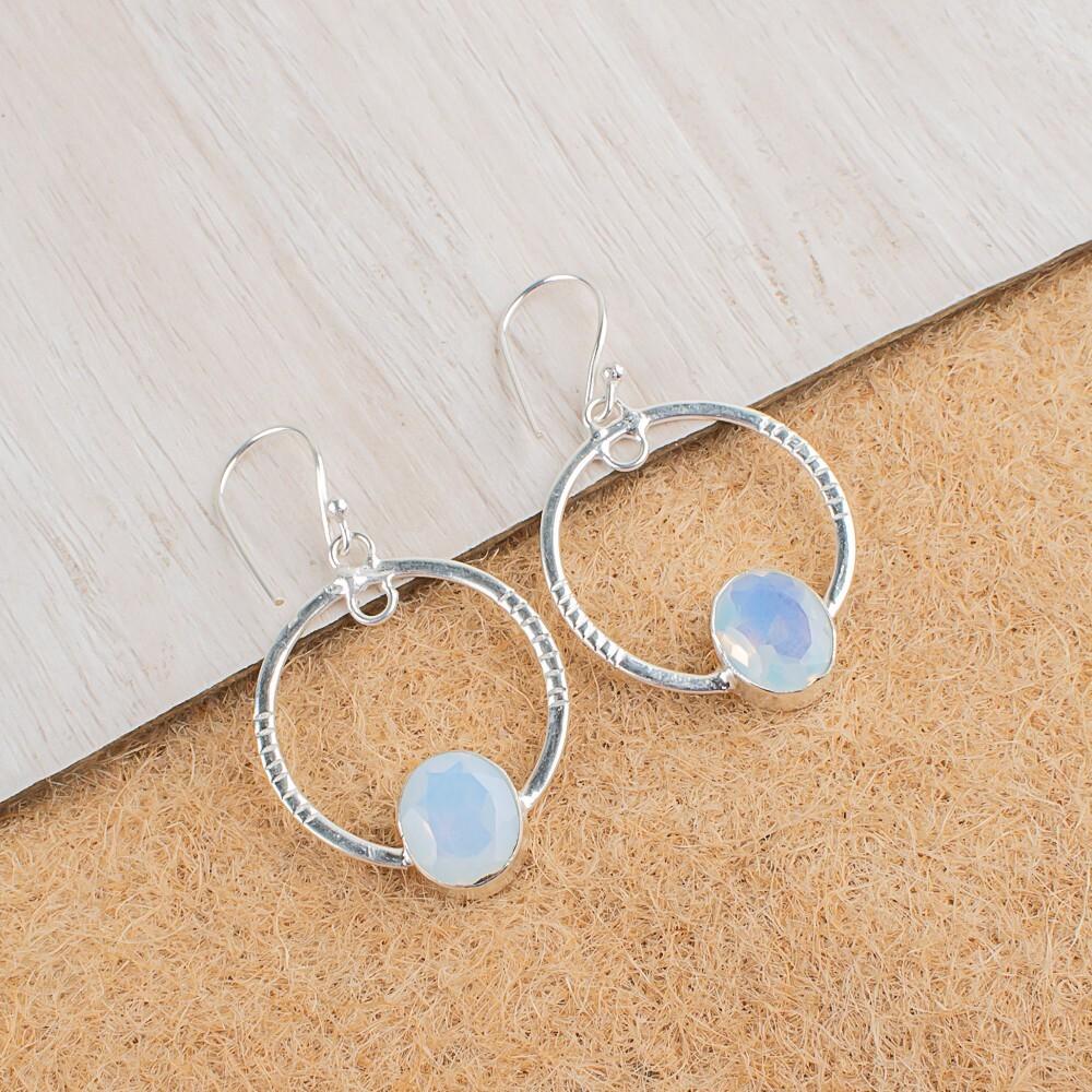 

Milky Opal Gemstone 925 Sterling Silver Jewelry Handmade Earrings 1.37 For Gift EE-67-14