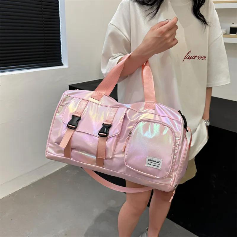 Large Capacity Women's Nylon Travel Duffel Bag,Weekender Gym Tote with Shoe Compartment Men's Versatile Sports & Fitness Carry-On