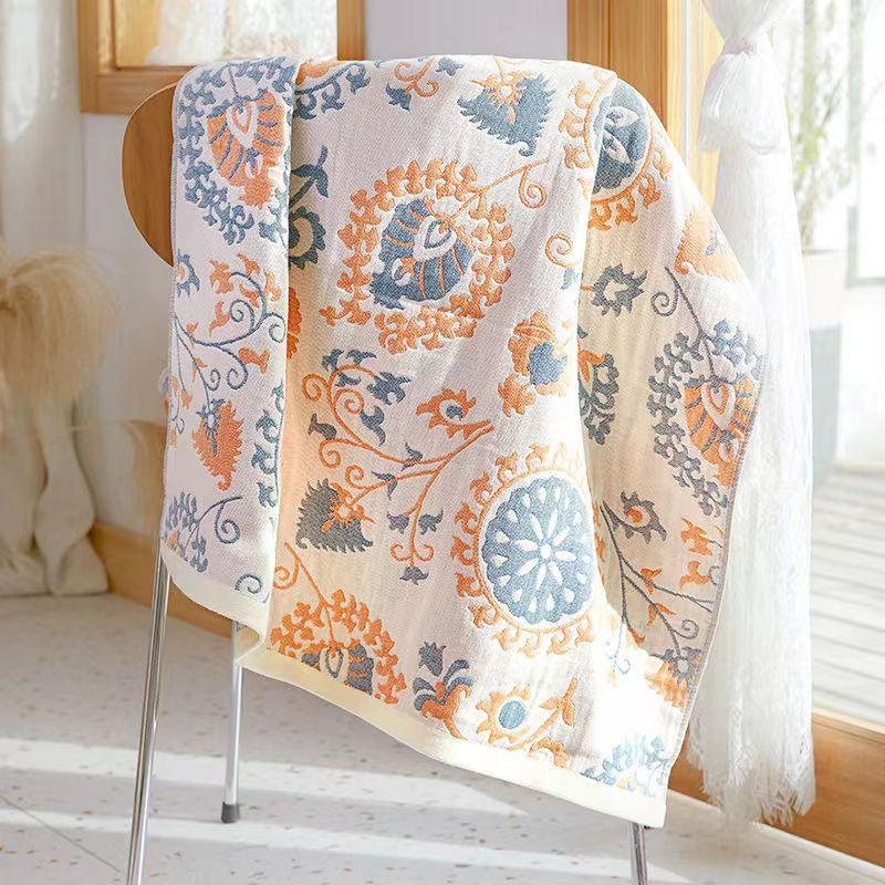 China Colored Jacquard Pure Cotton Four-Layer Gauze Bath Towel Men Women Extra-Large Adult Beach Towel Soft Absorbent