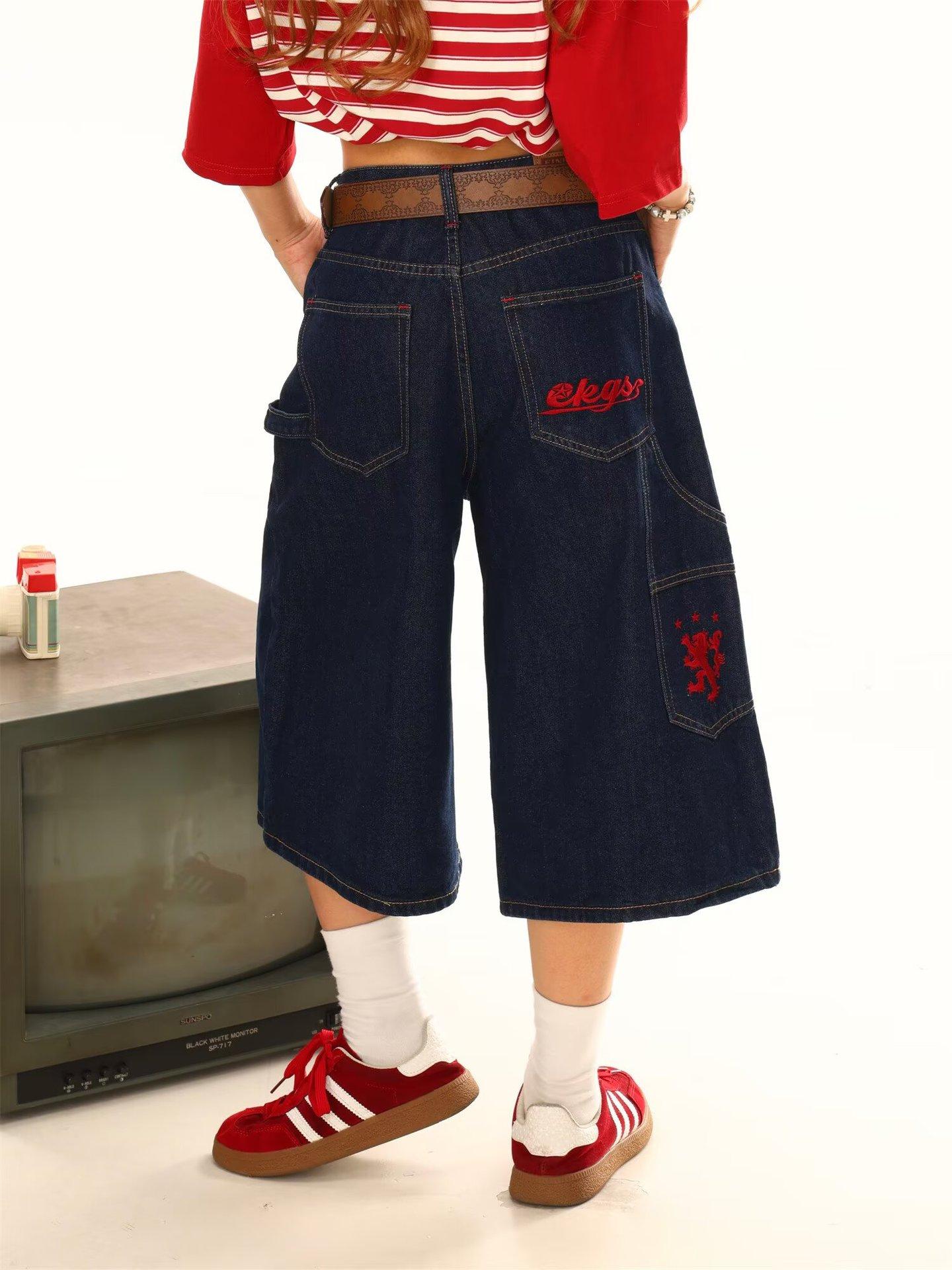 JYL Unisex Straight Jeans American Dirty Ripped Double Waist Design Denim Pants M амазонка