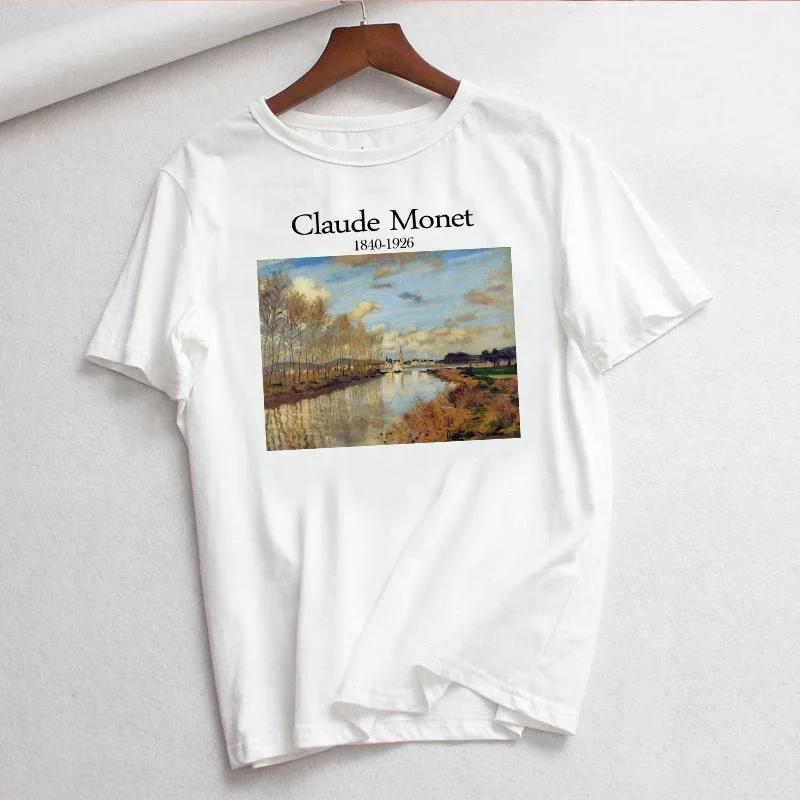 Claude Monet New Summer Female Art Printed Unisexs Tshirt Short Sleeve Casual Letter Harajuku Ins Tops Tees Unisexs Clothing