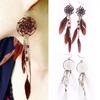 New Bohemia Ethnic Feather Beads Long Design Dream Catcher Earrings For Women