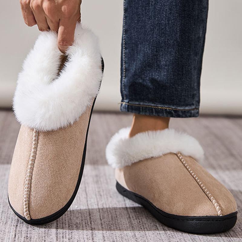 Fashion Faux Fur Cotton Slippers for Women Sewing Slip On Non Slip Plush Slippers Woman Soft Bottom Warm Cotton Shoes Mujer