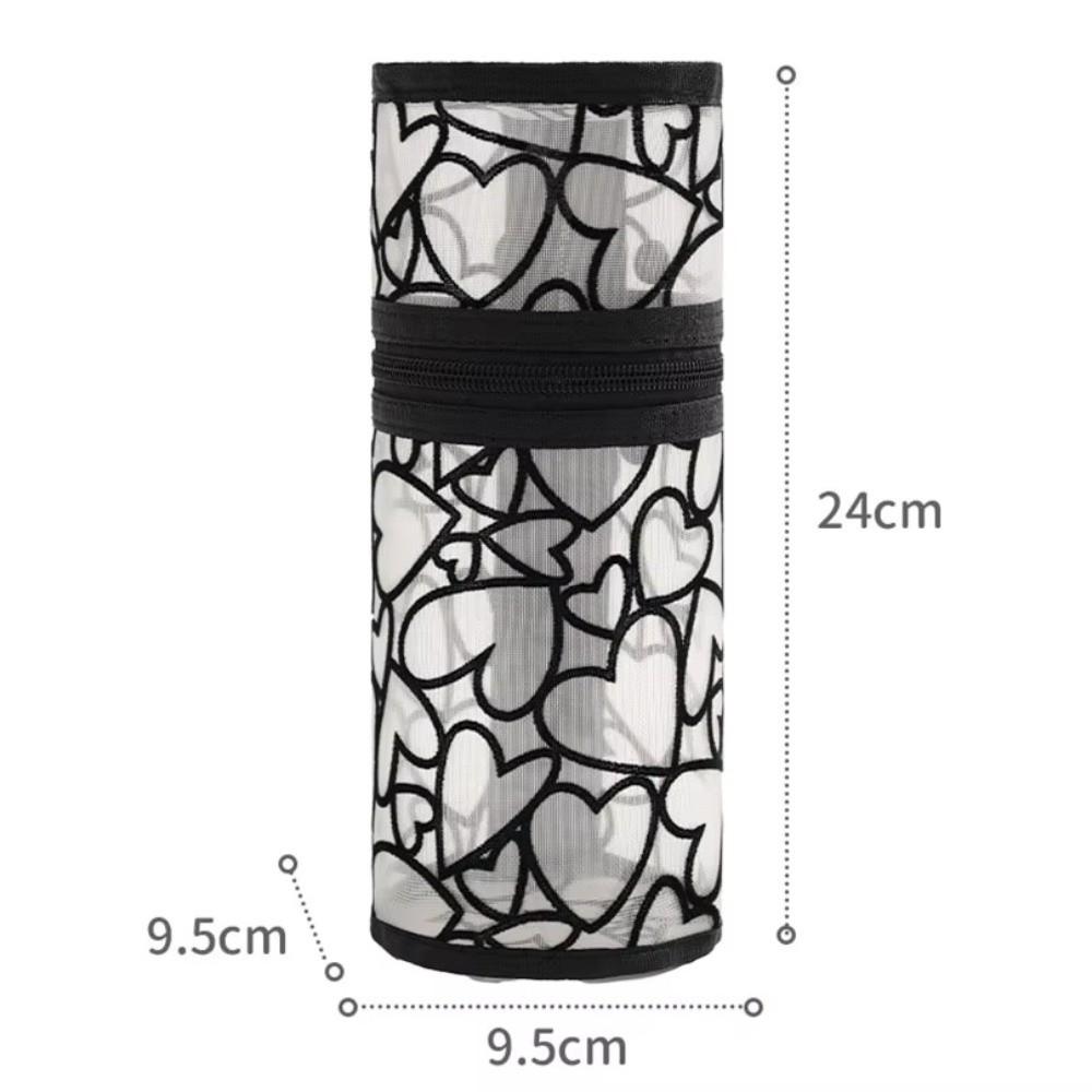 Portable Large Capacity Mesh Pencil Case Multifunctional Love Pencil Pouch Transparent
