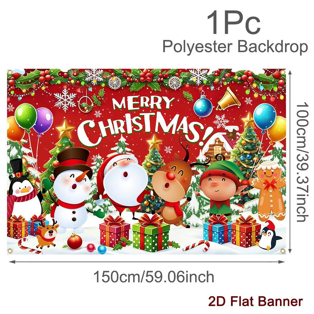 Christmas Polyester Background 150*100cm Santa Print Party Banner for Home & Outdoor Holiday Decor 2026 Christmas Celebr