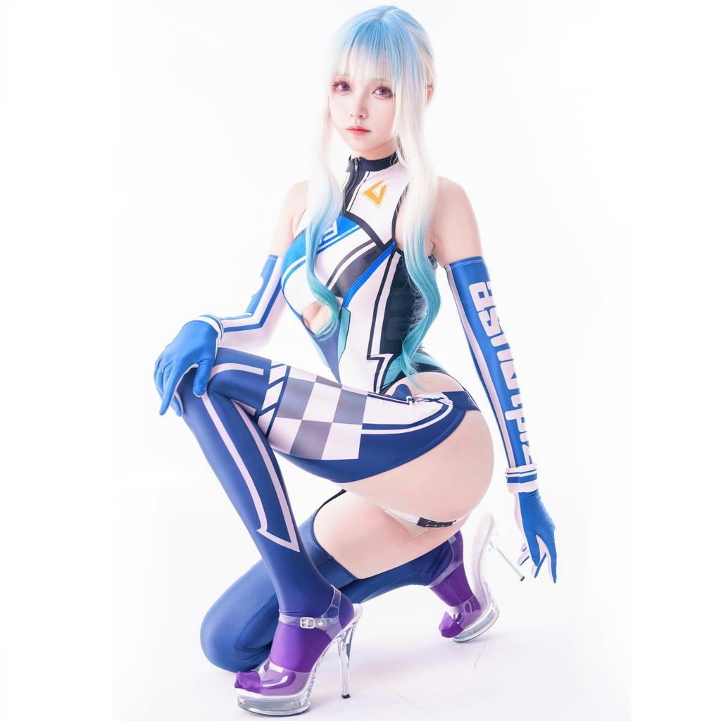 Sexy Shiny Race Queen Costume with Arm Covers and Simple Full Body Costume for Women and Cosplay Costume LOST-G Gloves, Adults, Swimsuit, (M, WHITE)