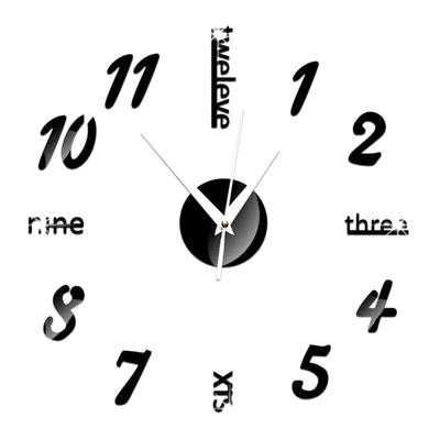 Mirror Numbers Letters 3D Wall Clock Sticker DIY Analog Home Art Hanging Decor