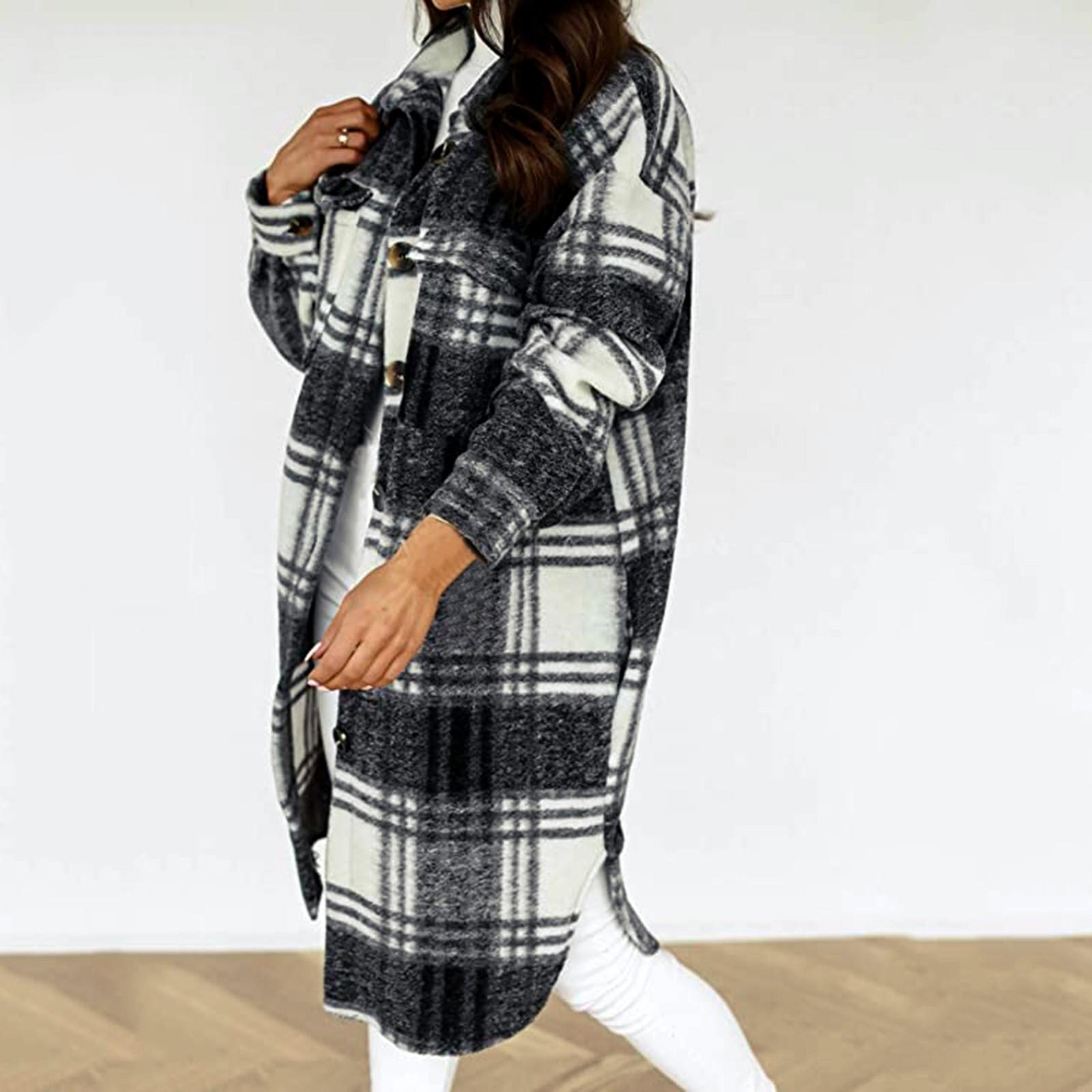 

Новый женский длинный кардиган с длинными рукавами и пуговицами в клетку с открытым передом, верхняя одежда M чёрный