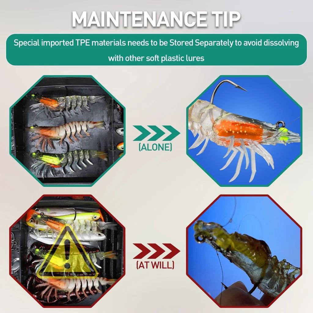 Shrimp 3PCS Soft Silicone Lures Imitation Prawn Fishing Jit Head Hook Bait for Freshwater Saltwater for Bass Jigs Trout Tackle