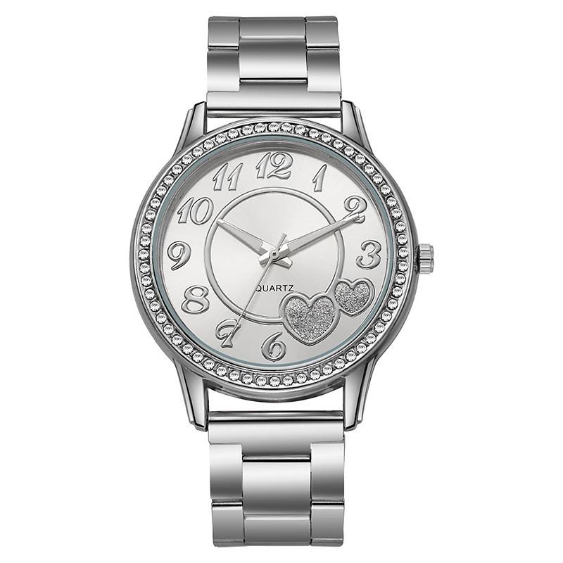 Classic Heart Shape Quartz Watch For Women With Diamond Accents And Alloy Steel Band