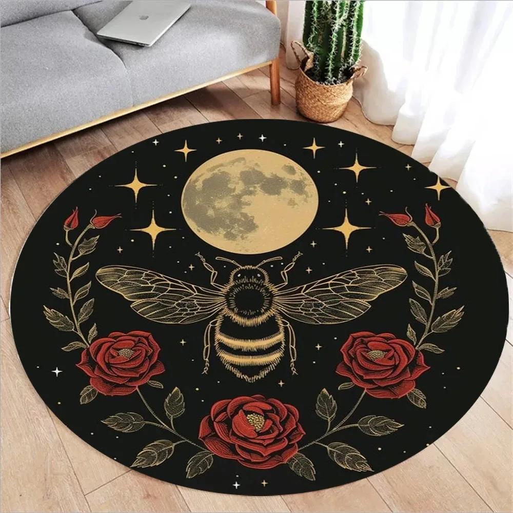 

Bohemian Star Moon Printed Round Carpet Plant Butterfly Tarot Moon Phase Flower Round Rug Witchcraft Astrology Round Mat 60cm