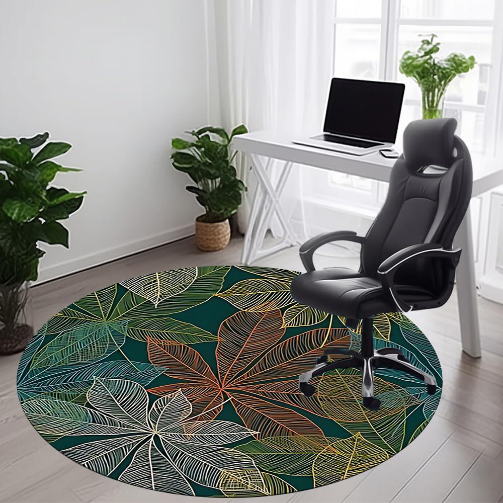 1pc Tropical Leaves Office Round Area Rug, Indoor Mat Suitable ForOffice, Under Office Chairs Bedroom Living Room Home Decor D010