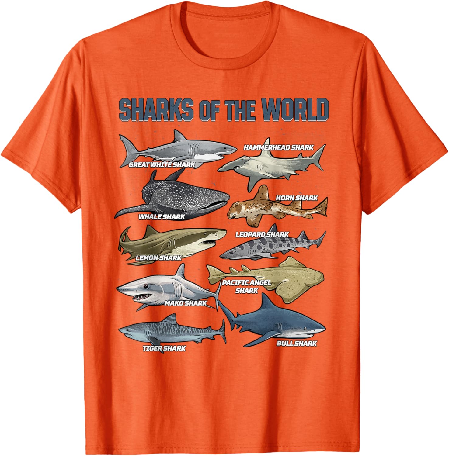 

Sharks of The Graphic Tee Men Casual Breathable Cotton T-Shirt Marine Biology Lover Gift 4XL