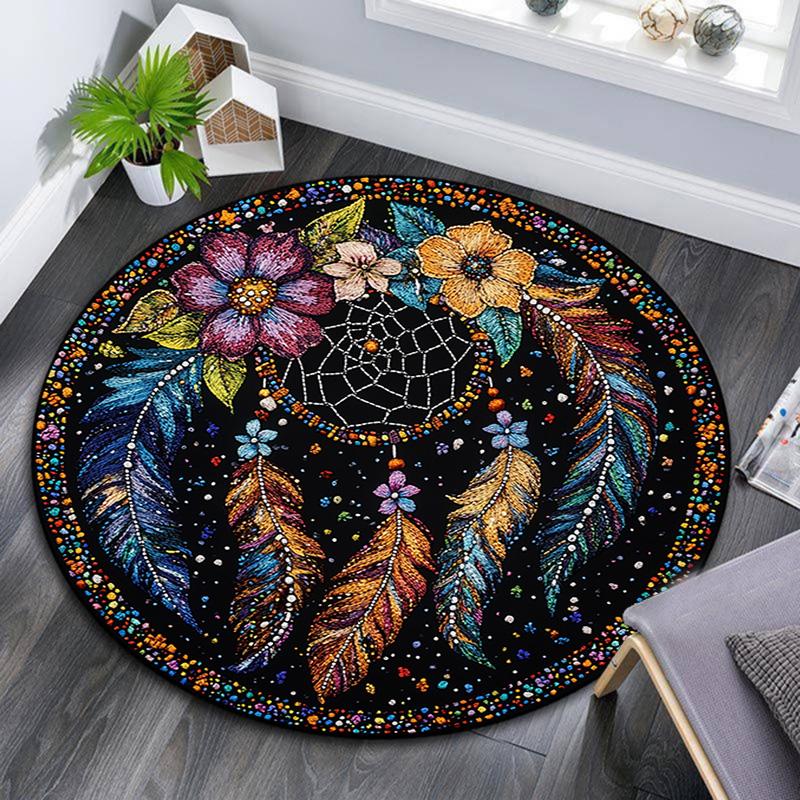 Okrągły dywanik Dreamcatcher, dywanik do salonu, sypialni, sofy, pokoju zabaw, dekoracja, antypoślizgowa mata podłogowa
