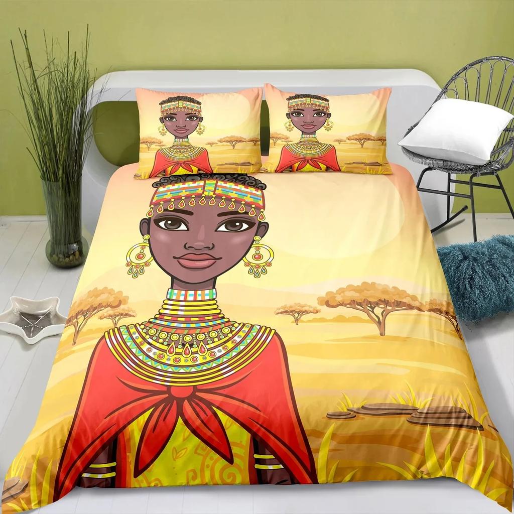 Bohemian Bedding Set for Girls Kids Adult African Black Girl Duvet Cover Set Ancient Ethnic BlanketComforter Cover&Pillowcases