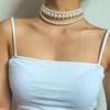 Collar de perlas blancas de imitación multicapa, cadena de cuentas, estilo punk, para damas, para bodas, collar corto de clavícula, joyería para banquetes.