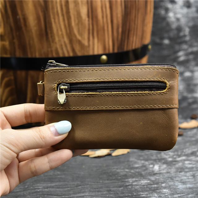 New Men Genuine Leather Zipper Coin Wallet Natural Leather Short Purse Card Holder Cash Clutch Wallet With Key Ring