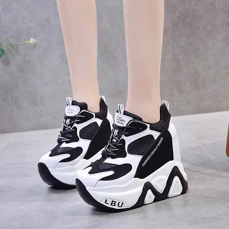 High-Quality Trainers Sneakers Women High Platform Shoes New Breathable Women Height Increasing Shoes 12.5CM Thick Sole Woman