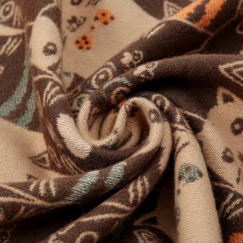 Cat Animal Printed Pashmina Shawls Scarf For Woman Winter Warm Wraps Thick Imitate Cashmere Fashion Big Size Scarves