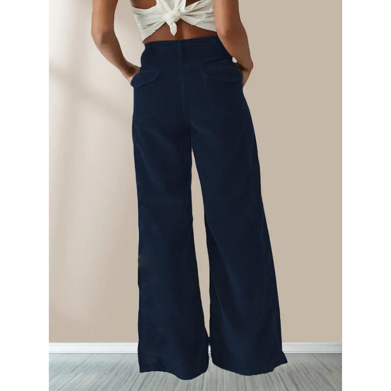 Women Autumn Winter High Waist Corduroy Straight Pants, Draped Slim‑Fit Casual Long Trousers Multi‑Color Wide Leg Bottoms For Daily Street Outfit