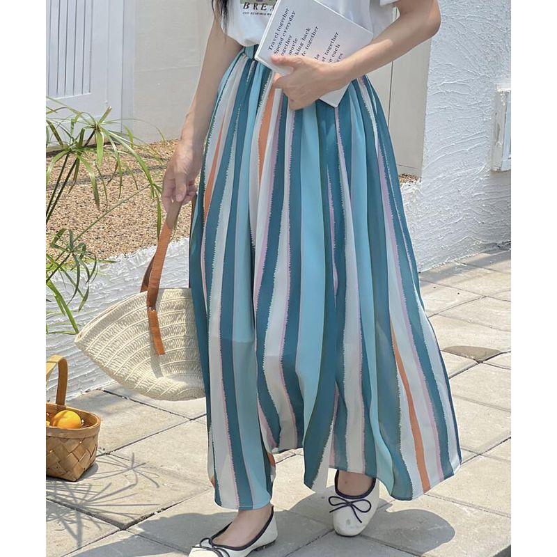 Spring and Summer New Arrival Women's Clothing Stripes Long Skirt A- Line Large Hem Long Skirt Elastic Waist Loose Slimming Stripes Stripes Skirt