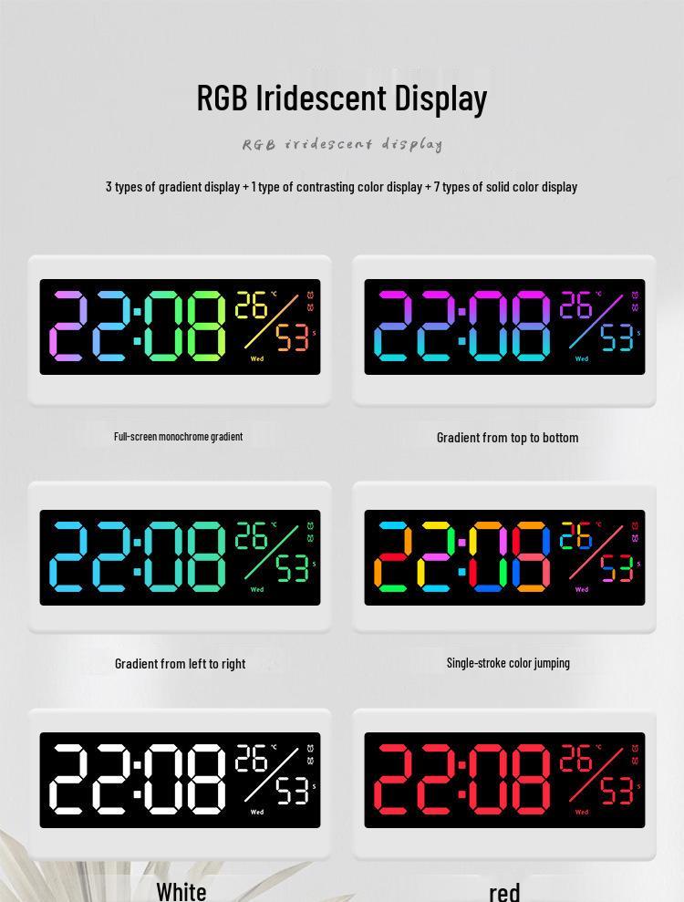 LED Color-Changing Wall Clock RGB Display, Multi-functional Alarm Clock, Large 6677R.