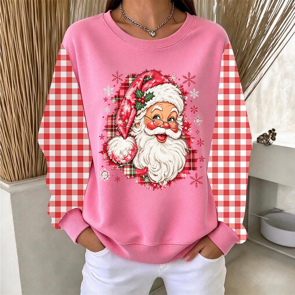 Women's Casual Christmas Print Crewneck Pullover Sweatshirt for Holiday Everyday Wear