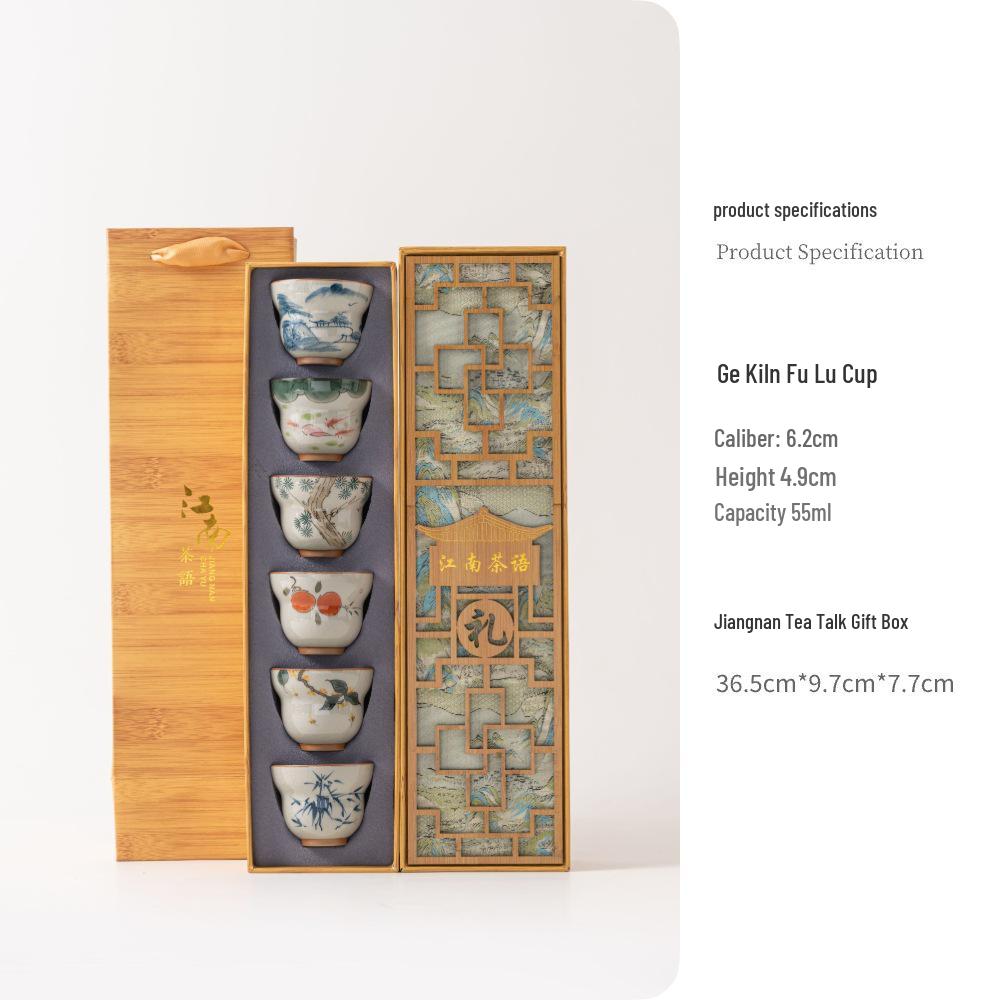 Fulu Ge Kiln Hand-painted Ceramic Gongfu Teacup Set with Gift Box and Custom Logo
