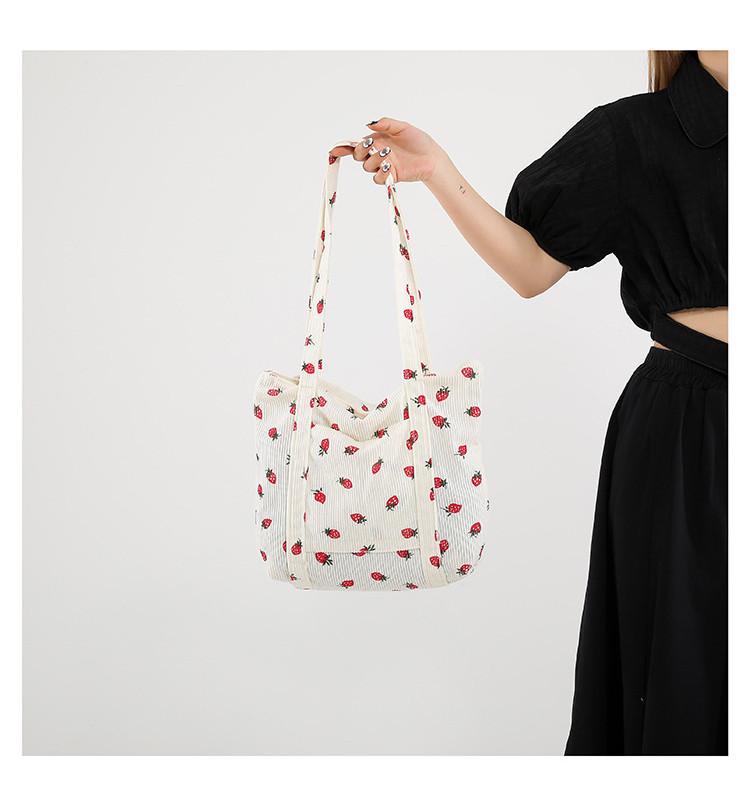 2024 Corduroy Large Capacity Shoulder Bag For Women Cute Canvas Tote Bag For School**