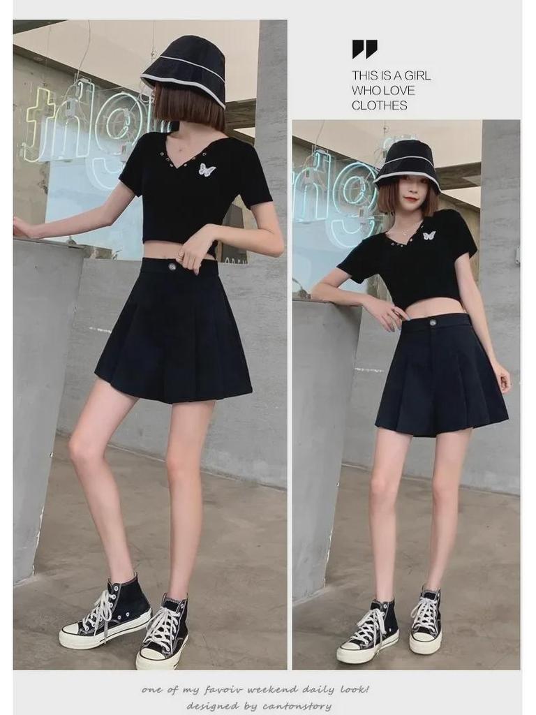 Large Black High-Waist Pleated A-Line Wide-Leg Shorts for Women