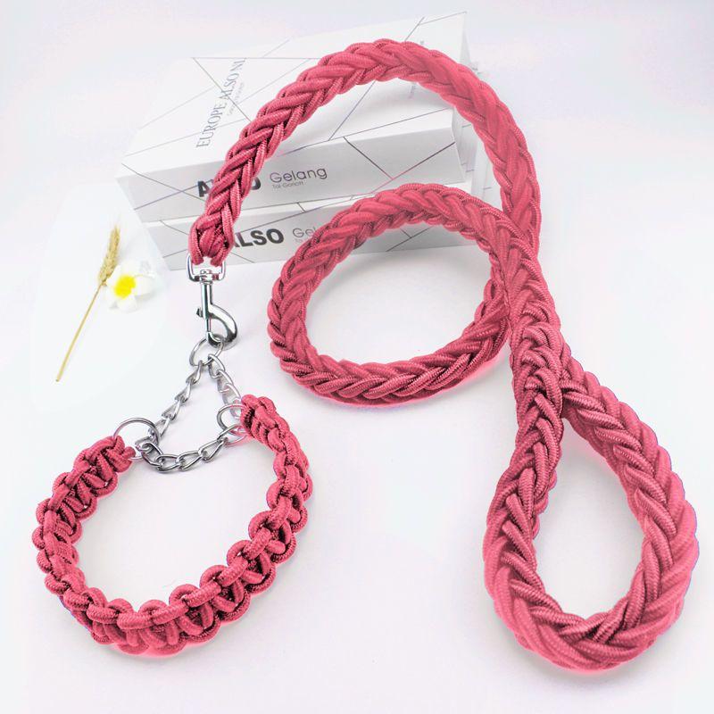 4FT Nylon Braided Rope Traction with Soft Breathable Adjustable Nylon Dog Collar for Small Medium Large Dogs Walking,Hiking,Camping,Exploring