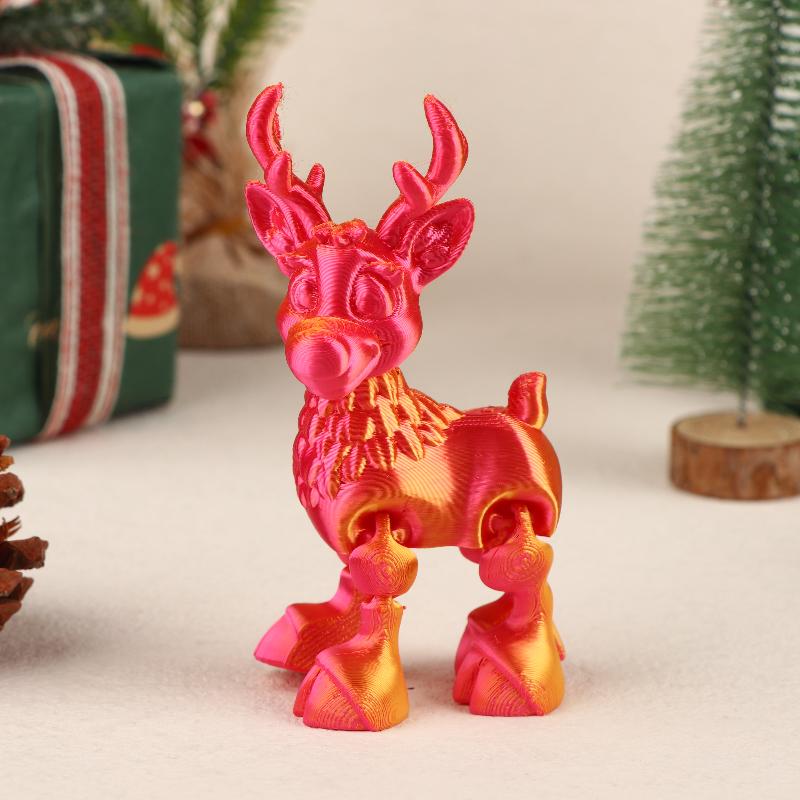 3D Printed Cute Christmas Elk Joint Movable Figurine Office Decor Children's Gift Simulated Statue Ornament