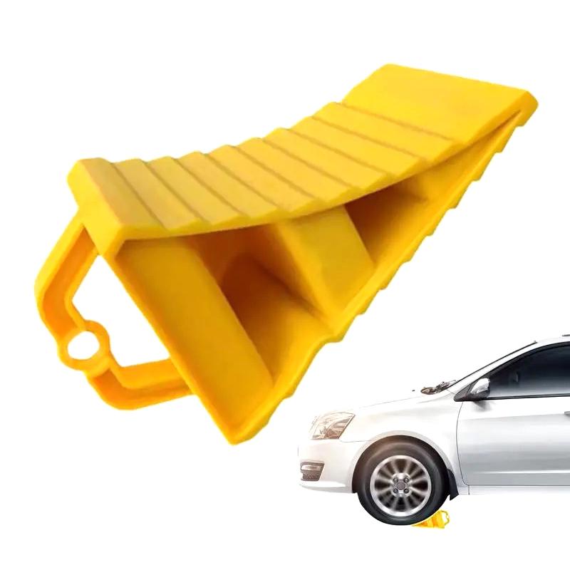 Portable Wheel Chock With Handles Vehicle Car Truck Wheel Tire Chock Stop Block Anti-Slip Plastic Base Tire Support Pad Yellow