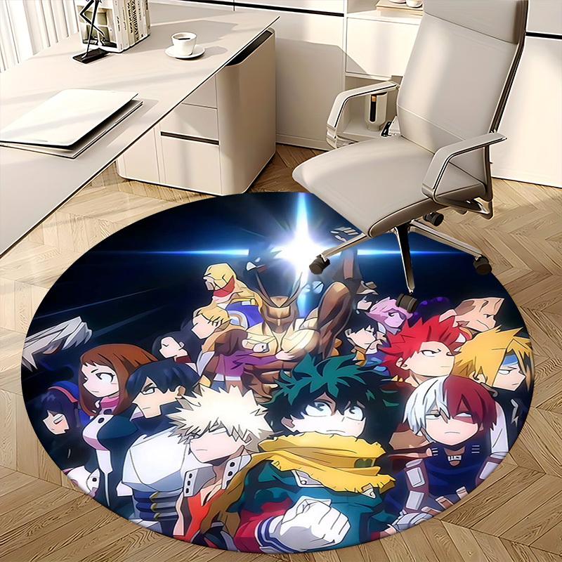 1pc My Hero Academia Characters Round Carpet - Anime Design Chair Mat, Office Gift, Seasonal Decor, Suitable for Home, Living Room